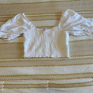 American Eagle Outfitters White Smocked Crop Top